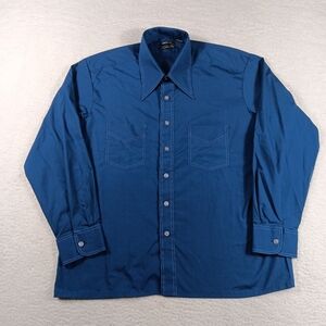 Vintage 70s JcPenney Shirt Mens Large Blue Dagger Collar Western Rockabilly